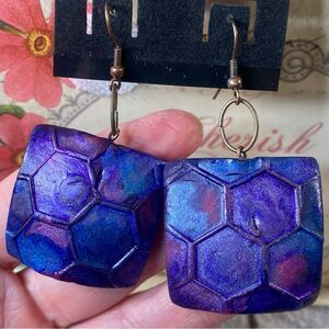 Tinkerbead Designs Handcrafted Earrings Hexagon Patterned Dangle Style